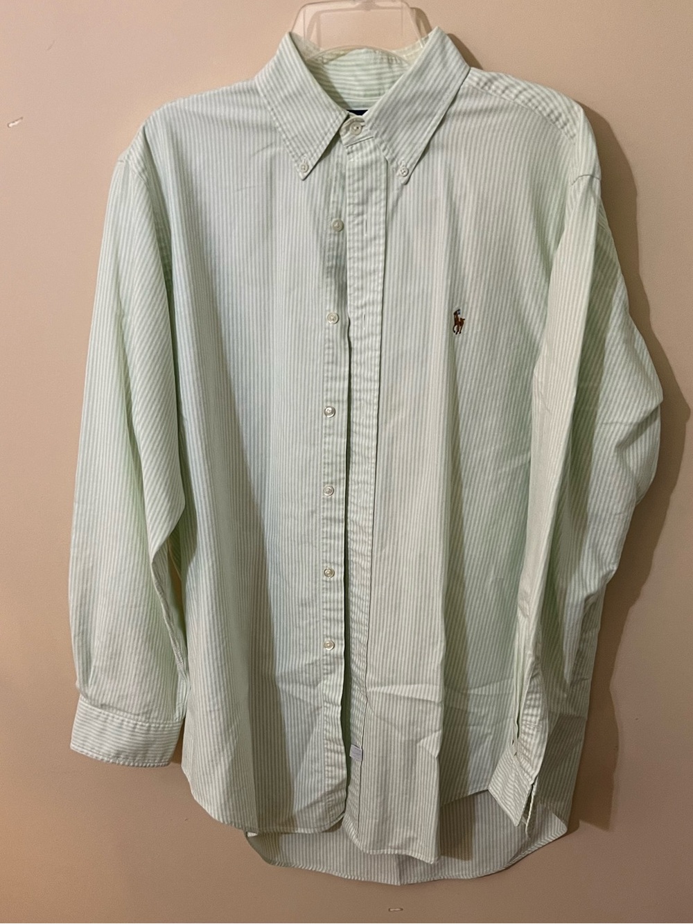 Polo Ralph Lauren Green and White Striped Cotton Button Down Shirt 16 1/2-34